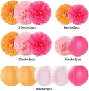 Pink-Orange Party-Decorations Paper-Flowers Lanterns - 15PCS Fall Wedding Birthday Tissue Pom Poms Streamers, Boho Baby Bridal Shower Graduation Sunset Hanging Supplies Decor Hugfond by CozyNest Decor