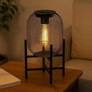 Solar Mesh Lantern Outdoor – 13.8" Tall Black Metal Patio Light with Edison Glass Bulb, Solar Powered Warm Glow LED, Waterproof IP65 for Garden, Porch, Deck, Tabletop Decor by CozyNest Decor