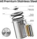 Veken Coffee Canister, 39OZ Large, Airtight Stainless Steel Food Storage Container for 2.2lbs Coffee Beans, Ground, Sugar, Tea, Flour, Rice, Cereal, Cookies Jars, Bar Accessories & Gifts, Silver by CozyNest Decor