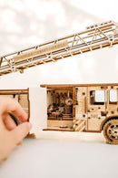 Wood Trick Rescue Firetruck Movable - Rotating Extendable Ladder - 3D Wooden Puzzles for Adults and Kids to Build - Rides up to 20 ft - Wooden Models Engineering DIY Project Mechanical Model Kit by TinyTreasures Baby Boutique