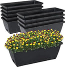 Window Box Planter, 10 Pack Plastic Vegetable Flower Planters Boxes 17 Inches Rectangular Flower Pots with Saucers for Indoor Outdoor Garden, Patio, Home Decor (Black) by GreenHaven Gardens
