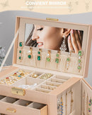 AKOZLIN Large 4-Tier Jewelry Box Leather Jewelry Storage Organizer with 3 Drawers Lockable for Women Girls Ring Necklace Earring Bracelet Watches Holder with Mirror Champagne by TinyTreasures Baby Boutique