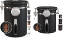 Veken Coffee Canister with Window, Airtight Stainless Steel Kitchen Food Storage Container with Date Tracker and Scoop for Grounds Coffee, Beans, Tea, Flour, Cereal, Sugar, 22&16OZ,Black by CozyNest Decor