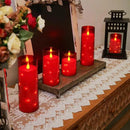 Homemory Acrylic Flameless Candles with Embedded Star String Fairy Lights, Battery Operated Candle, LED Candles, Fake Candles with Remote Control and Timer, Red, Set of 5(H4 5" 6" 8" 8") by CozyNest Decor