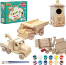 Kraftic Woodworking Building Kit for Kids and Adults, with 3 Educational DIY Carpentry Construction Wood Model Kit Toy Projects for Boys and Girls - Tow Truck, Birdhouse and Dump Truck by GreenHaven Gardens