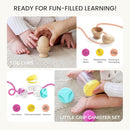 Tiny Land Montessori Toy Set for Babies 1 Year Old Thinker Play Kit- 5-in-1 Wooden Learning Toys with Peg Drop Box, Rocking Stacker, Egg Cup, Canister Set, and Crinkle Bag by TinyTreasures Baby Boutique