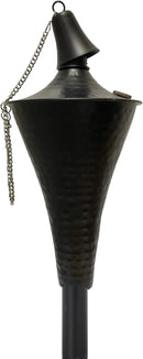 Set of 4, Oahu Premium Metal Outdoor Torches for Patio, Lawn and Garden - Tiki Style Metal Torch/w Snuffer, Fiberglass Wick & Large 16oz Oil Lamp - 53" Tall (Hammered Black) by GreenHaven Gardens