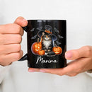 Personalized Name Norwegian Forest Halloween Coffee Mug, Custom Norwegian Forest Witch Hat Ceramic Cup, Cat with Pumpkins Mug 11oz 15oz, Halloween Cat Black Cup Gift for Boy Girl Pet Owner by TinyTreasures Baby Boutique