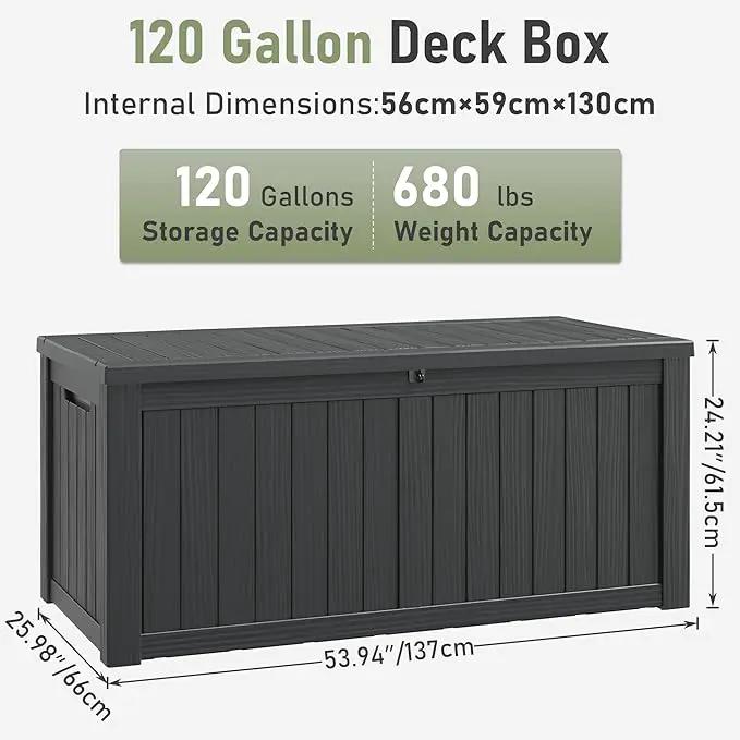 KAMABOKO Outdoor Storage Box, 120 Gallon Large Outdoor Resin Deck Box, Storage Waterproof Boxes Lockable Lid for Garden Tools, Pool Supplies, Patio Furniture and Cushions, Black, photo 3 of 8