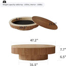 47.2''Oval Coffee Table with Storage, Mid Century Modern Drum Center Tables with Lid Fluted Solid Wood Side Coffee Table Pedestal Tea Table for Living Room, Bedroom, Apartmen-Natural by CozyNest Decor