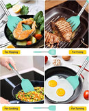 Pack of 2 Silicone Solid Turner, Non Stick Slotted Kitchen Spatulas, High Heat Resistant BPA Free Cooking Utensils, Ideal Cookware for Fish, Eggs, Pancakes(Green) by CozyNest Decor