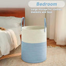 Large Woven Laundry Basket Hamper,80L Cotton Rope Storage Bin for Blankets,Toys and Clothes,Decorative Tall Nursery Hamper for Living Room,Baby Nursery,Bathroom and Bedroom,White and Blue by CozyNest Decor