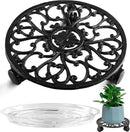 11 Inch Rolling Plant Stand with Wheels Wrought Iron Rolling Plant Stand with Casters Heavy Duty for Indoor Plants Rollers with Plant Saucers, Metal Round Plant Dolly 1 Pack by GreenHaven Gardens