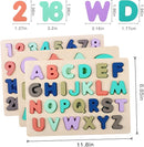 Wooden Puzzles for Toddlers, Voamuw Wooden Alphabet Number Shape Puzzle Toddler Education Learning Toys for Kids Ages 3 4 5 Years Old (Set of 3) by TinyTreasures Baby Boutique
