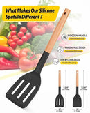 Pack of 2 Silicone Cooking Spatula, Heat Resistant Solid Turner, Non Stick Slotted Spatulas with Wooden Short Handle,Ideal Wood Kitchen Utensils Set for Frying, Baking, Flipping, Turning by CozyNest Decor