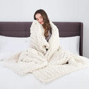L'AGRATY Chunky Knit Blanket Throw: 72''x84'' Chenille Chunky Knitted Throw Blanket for Bed Couch - Handmade Thick Big Cable Knit Blanket - Large Chunky Crochet Rope Blanket for Home Decor(Ivory) by CozyNest Decor