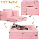 Folding Bean Bag Chair for Adults,3-in-1 Bean Bag Couch Faux Fur Floor Sofa Large Beanbag Convertible Bean Bag Sofa Bed with Pillow in Bedroom,Living Room,Apartment(Twin,Pink) by CozyNest Decor
