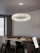 Dia 32" Ring Crystal Chandelier Modern Silver Ring Chandelier Adjustable Height Luxury Crystal Pendant Ceiling Light Fixture for Dining Living Room Bedroom by CozyNest Decor