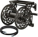 Metal Decorative Garden Hose Reel, Heavy Duty Hose Holder for Outside, Aluminum Frame, No-Leak Aluminum Water System, Easy Assmbly, Wall Mount, Holds 135 ft x 5/8" Hose Storage, Dark Bronze by GreenHaven Gardens