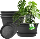 Large Flower Pots Set of 4 Pack 13 inch, Plant Pots Large Outdoor Planters with Drainage Hole & Tray Saucer, Decoration Plastic Pots for Plants for Indoor Outdoor Garden Home Plants Planter (Grey) by GreenHaven Gardens