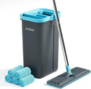 JOYMOOP Mop and Bucket Set with Wringer, with 5 Reusable Microfiber Mop Pads, Mops for Floor Cleaning and Wall Cleaning, Hands-Free Flat Mop for Home Use - Grey+Cyan Blue by CozyNest Decor