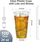 100 Pack - 24 oz Clear Plastic Cups with Lids and Straws, Sturdy & Food Safe Iced Coffee Cups with lids, Disposable Plastic Smoothie Cups for Cold Drinks by TinyTreasures Baby Boutique