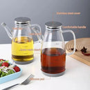 Large Glass Oil Dispenser Bottle for Kitchen Cooking Recipiente Para Aceite De Cocina Olive Oil Vinegar Dispenser Cruet Stainless Steel Lid No Drip Liquid Container (Clear, 20oz / 600ml) by CozyNest Decor