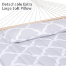 SUNCREAT Double Hammock, Extra Large Quilted Fabric Swing with Hardwood Spreader Bars & Detachable Pillow, Heavy Duty, Perfect for Indoor/Outdoor Patio, Deck, Yard, Gray Cloud by GreenHaven Gardens