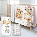 Custom Name Crib Bedding Set - Leopard Theme, Personalized Yellow Flower Nursery Bedding 3-Piece Set– Soft Blanket, Fitted Sheet, Changing Pad Cover – for Newborns Girls Nursery Gifts by TinyTreasures Baby Boutique