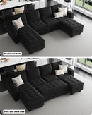 Belffin Modular Sectional Sleeper Sofa with Pull Out Bed Velvet Convertible U Shaped Sectional Sofa Couch with Storage Chaises for Living Room Black by CozyNest Decor