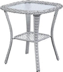 Patio Tables Wicker Side Table - Rattan Coffee Table with Glass Top End Tables for Outdoor Outside Patio Porch Square Light Grey by GreenHaven Gardens