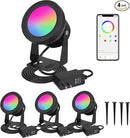 Spot Lights Outdoor, RGB Landscape Lighting 4XPack 15W IP67 Waterproof Spotlight Outdoor with Smart APP Control for Pathway Lights,LED Indoor Light(DC/AC 12V) by GreenHaven Gardens