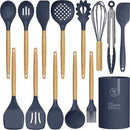 Silicone Cooking Utensils Set - 446°F Heat Resistant Silicone Kitchen Utensils for Cooking,Kitchen Utensil Spatula Set w Wooden Handles and Holder, BPA FREE Gadgets for Non-Stick Cookware (Navy Blue) by CozyNest Decor