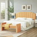 24KF Yellow Teddy Fabric Tufted King Upholstered Headboard, Modern Vertical Channel Design California King Headboard with Stepped Silhouette Top Edge,6026-K-Teddy Yellow by CozyNest Decor