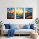 Mountains Framed Canvas Wall Art Set, Modern Abstract Art Painting, Irregular Square Ridge Wall Decor, Sunrise Art Print for Living Room, Bathroom, Bedroom, Office - 16"x24"x3 by CozyNest Decor