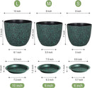 Plant Pots 10/9/8 inch, Set of 3 Modern Decorative Plastic Planters with Drainage Holes and Saucers for Garden House Plants, Flower Pots for Indoor Outdoor Plants, Black with Green Speckles by GreenHaven Gardens