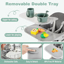 BABY JOY Baby High Chair, 6 in 1 Convertible Wooden Highchair for Babies & Toddlers with Adjustable Legs, Removable Double Tray, Safety Harness & Waterproof PU Cushion (Gray) by TinyTreasures Baby Boutique