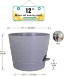 12 inch Large Self Watering Pots for Indoor Outdoor Plants, Plant Pots with Mesh Drainage Holes for Garden House Plants, Plastic Planters with Reservoir for Flower, Speckled Grey by GreenHaven Gardens