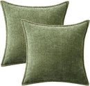 MIULEE Pack of 2 Fall Couch Throw Pillow Covers 18x18 Inch Sage Green Farmhouse Decorative Pillow Covers with Stitched Edge Soft Chenille Solid Dyed Spring Pillow Covers for Sofa Bed Living Room by CozyNest Decor