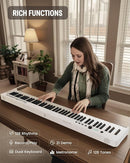 Finger Dance Folding Piano Keyboard 88 Keys, Portable Electric Keyboard with Bluetooth MIDI, Full Size Digital Piano, Wood Grain, Semi-Weighted, Touch Sensitive, with Storage Bag for Beginner by TinyTreasures Baby Boutique