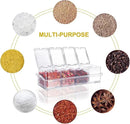 Clear Seasoning Box 4 PCS/Set, Acrylic Seasoning Rack Seasoning Storage Container Condiment Jar Spice Box Spice Jar Spice Pot Spice Rack with Spoon & Lid & Tray for Salt Pepper Sugar (
