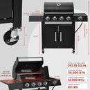 Q043-4-Burner w/Side Burner Gas Grill with 292 SQ.IN. Outdoor Grill with 44,000 BTU,Propane Grills with Top Cover Lid,Grills Outdoor Cooking for Patios,Camping,Balcony,Garden by GreenHaven Gardens