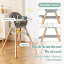 BABY JOY Baby High Chair, 6 in 1 Convertible Wooden Highchair for Babies & Toddlers with Adjustable Legs, Removable Double Tray, Safety Harness & Waterproof PU Cushion (Gray) by TinyTreasures Baby Boutique