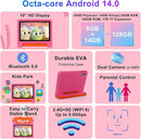 2025 Kids Tablet 10 inch Android 14 Tablets for Kid Octa-Core, 20GB+128GB (TF 1TB), Toddler Tablet with Shockproof Case, 2.4G+5G WiFi 6, Parental Control, Face Unlocked, Split Screen, BT5.0 (Rose Red) by TinyTreasures Baby Boutique