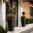 LA JOLIE MUSE 26 inch Tall Black Planters for Outdoor Plants,Set of 2 Tapered Planters with Trays,V-Shape Rectangular Garden Planters for Front Door, Patio and Deck by CozyNest Decor