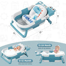 MoreFeel Collapsible Baby Bathtub for Newborn with Thermometer & 1 Hooded Towel & 1 Soft Floating Cushion,Portable Travel Bathtub with Drain Hole, Durable Foldable Baby Tubs for Infants to Toddler by TinyTreasures Baby Boutique