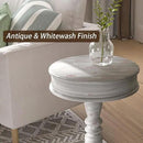 COSIEST Rustic Accent Side Table, Farmhouse Wood Pedestal Table Round End Table for Living Room, Bedroom, Distressed Whitewash Finish, Grey Color by CozyNest Decor