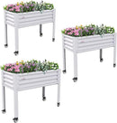 A ANLEOLIFE 3-Set Galvanized Raised Garden Bed with Legs,48x24x35in Large Elevated Planter Box on Wheels with Drainage Holes for Backyard, Balcony, Patio, 600lb Capacity, Antique White by GreenHaven Gardens