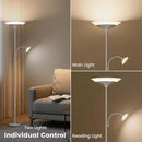 Sliver Gray Torchiere Floor Lamp with Reading Light, 4 Color Temperatures, Dimmable & Individual Light Control Standing Lamp, 34W Bright Tall Lamp with Remote for Living Room Bedroom Office by CozyNest Decor