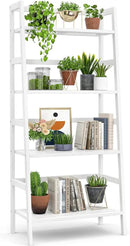 Homykic Bamboo White Bookshelf 4-Tier Ladder Shelf, 49.2” Freestanding Open Bookcase Book Shelf Bathroom Storage Shelf Unit Plant Stand for Small Space, Bedroom, Living Room, Home Office by CozyNest Decor
